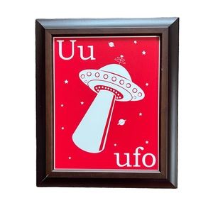 Uu UFO Space Wall Art Children Kid's Bedroom Decor Wooden Frame 10.25"x12.25"